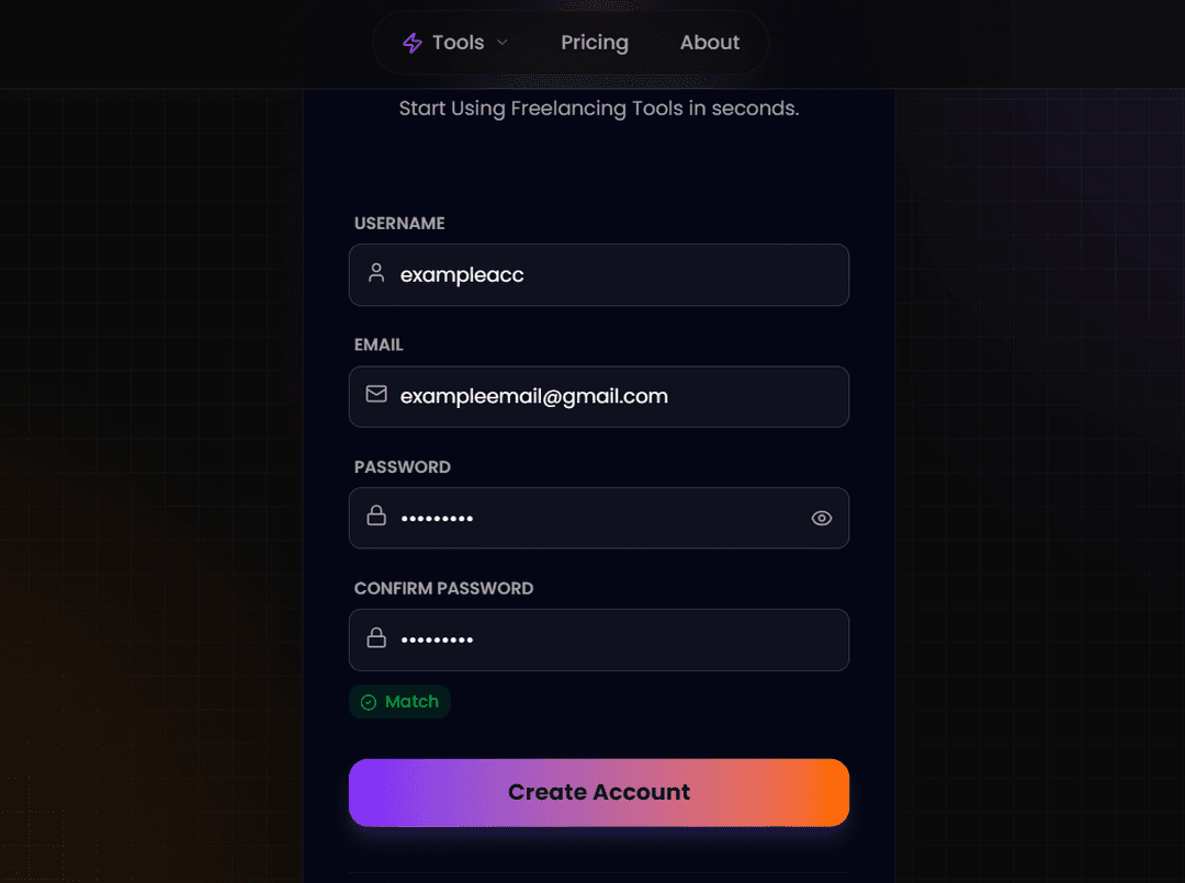 Create Account Screen