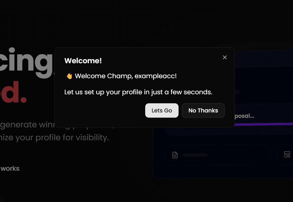 Screenshot of the Welcome Onboarding Modal